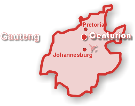 Map of Gauteng with Centurion